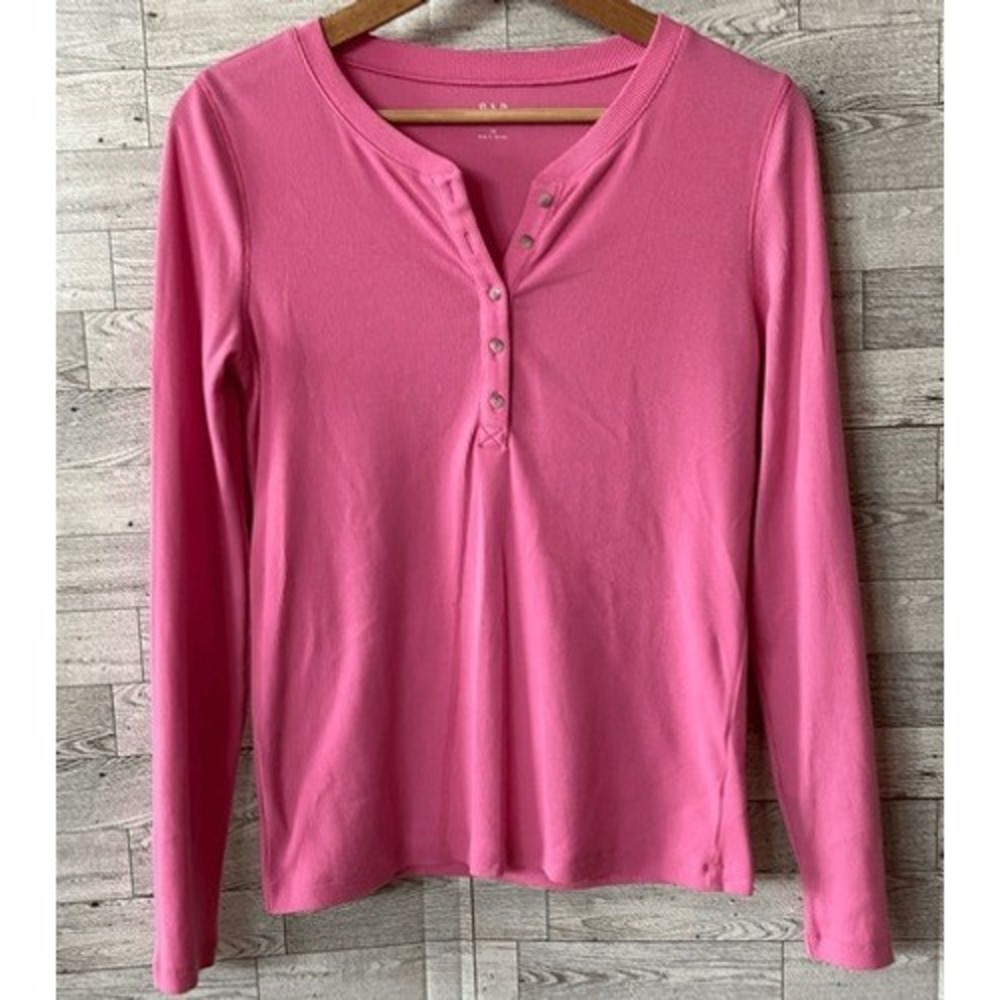 Henley thermal Shirt GAP‎ Women's Pink Ribbed Long Sleeve T Shirt Sz XS